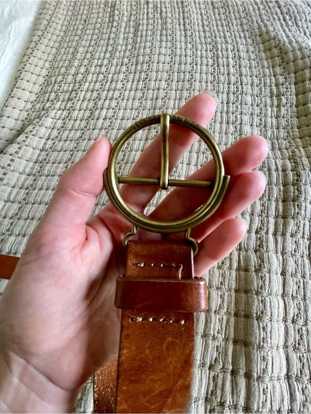 Levi’s Brown Leather Belt with Antique Brass Round Buckle